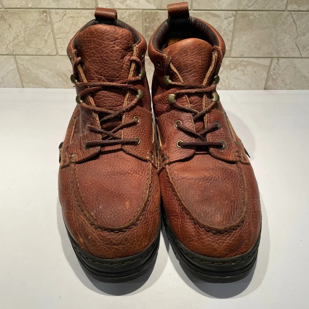 Justin Mens 991 Brown Pebbled Leather Chukka Moc Toe Lug Sole Boots Size 13M